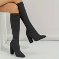 Women’s Stretch Knit Knee - High Sock Boots with Block Heel