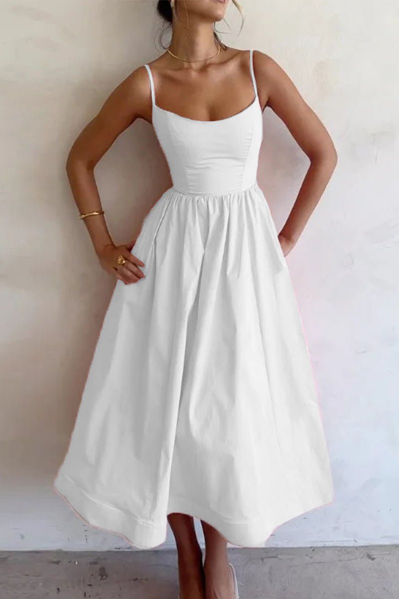 Women’s Sweetheart Neckline Midi Dress – Elegant Strappy Silhouette for Summer