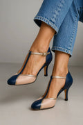 Women’s T - Strap Heels with Closed Toe and Buckle Ankle Strap
