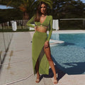 Women’s Two Piece Set with Long Sleeve Cut Out Top and High Slit Maxi Skirt