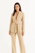 Women’s Two - Piece Suit Set with Belted Blazer and Wide - Leg Trousers